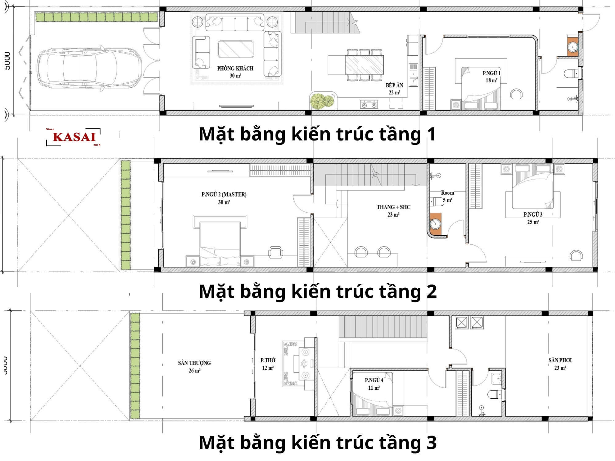 Bản vẽ thiết kế mẫu nhà ống 3 tầng 80m2
