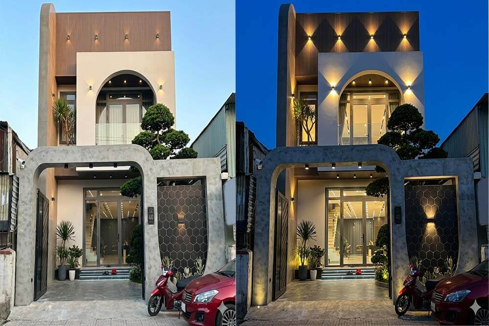 Hoàn thiện nhà phố 2 tầng đẹp cả ngày lẫn đêm