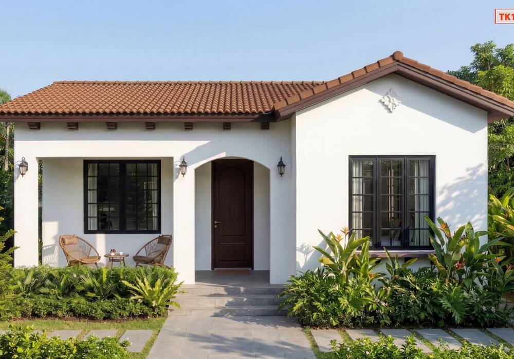 Mẫu nhà cấp 4 7×15 3 phòng ngủ thanh lịch xanh mát đầy an yên