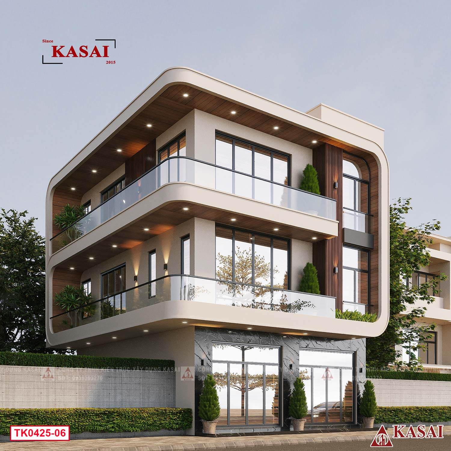 Mẫu nhà 3 tầng chữ L 80m2