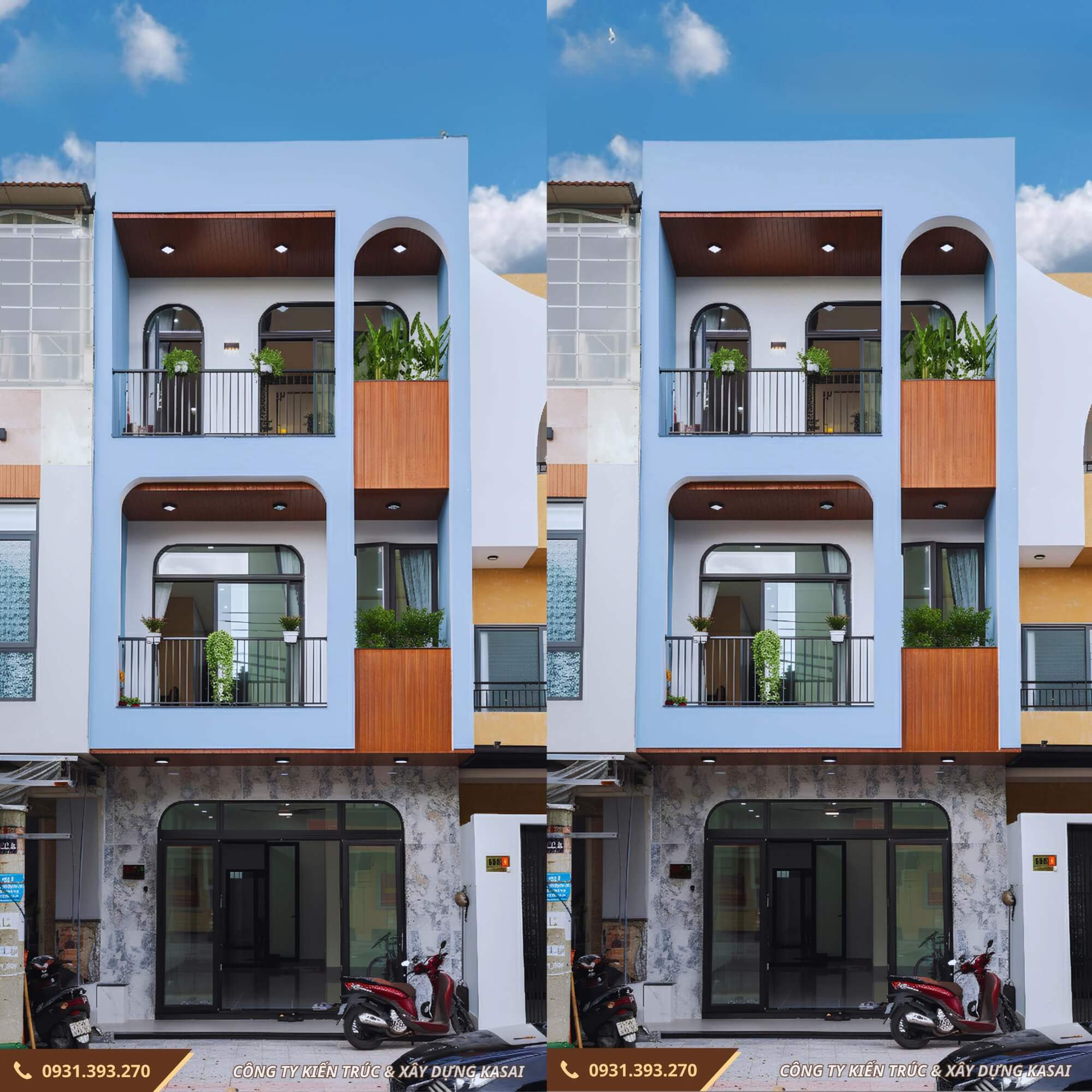 Nhà 3 tầng Đà Nẵng tone xanh mát