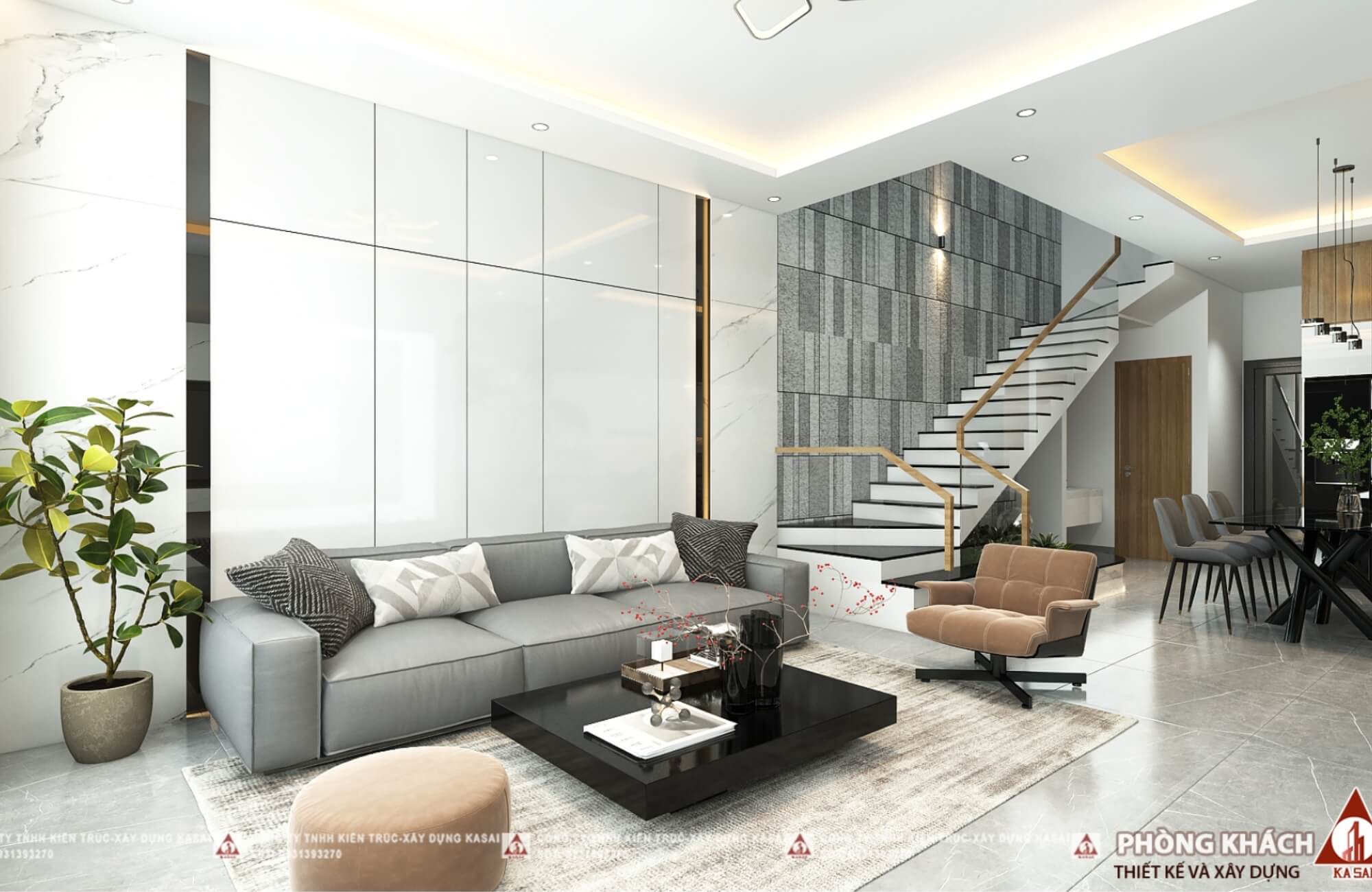 Phòng khách nhà 3 tầng Đà Nẵng đẹp tối giản