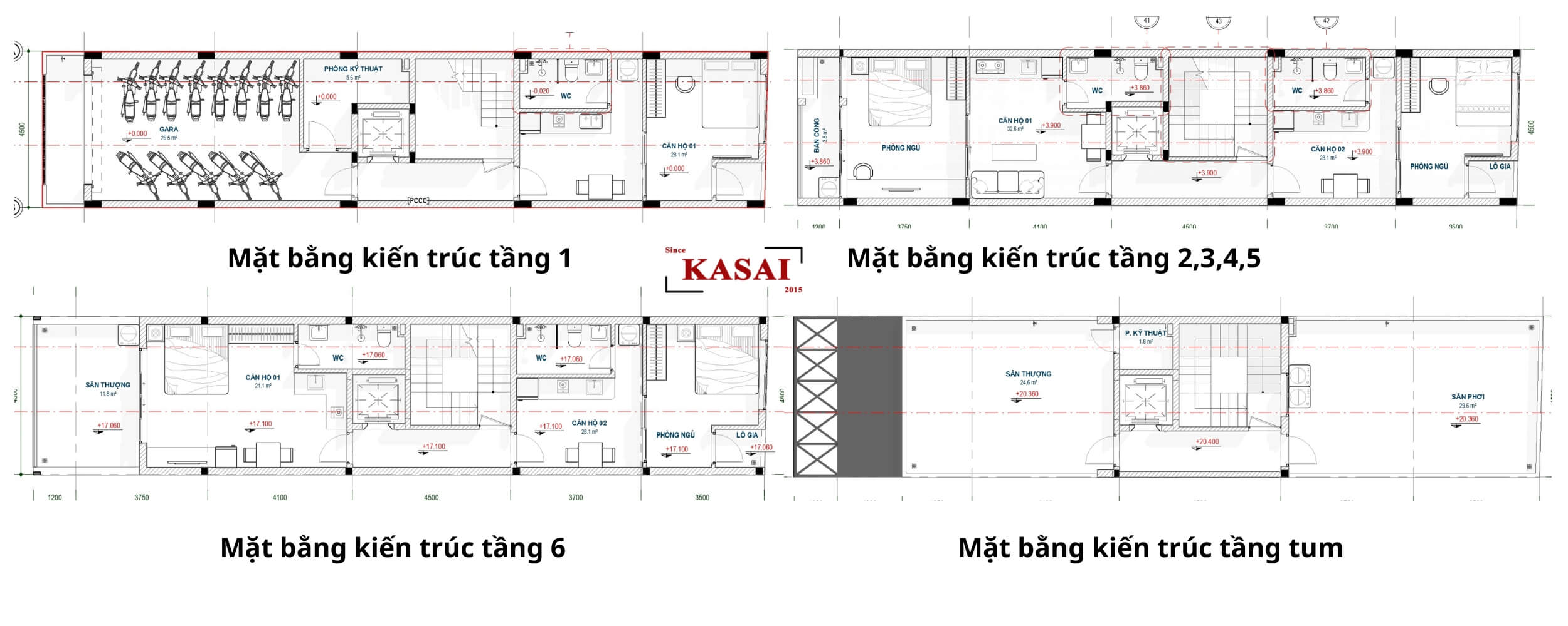 Bản vẽ thiết kế căn hộ 6 tầng 1 tum