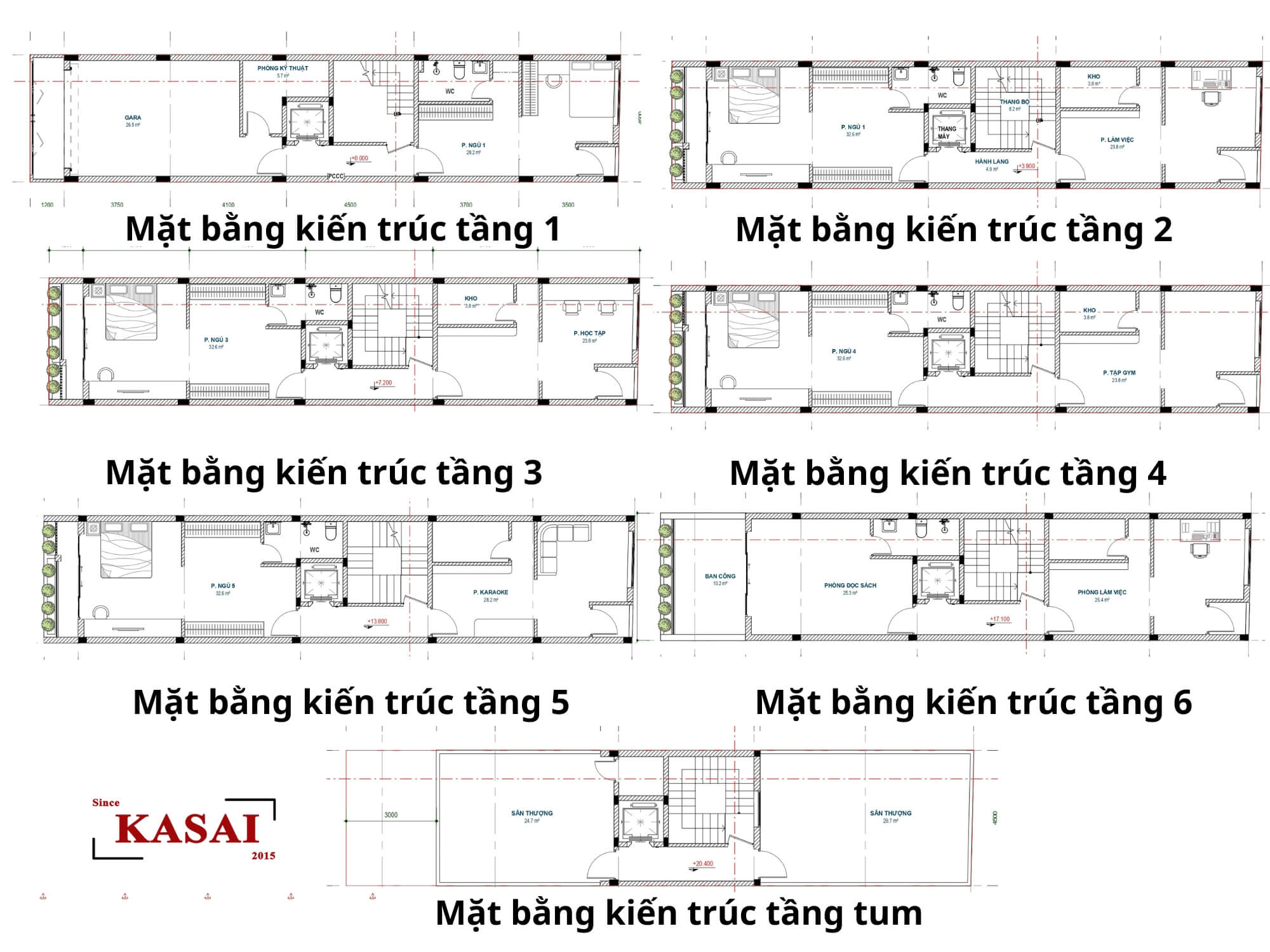 Bản vẽ thiết kế mẫu căn hộ phố 6 tầng hiện đại