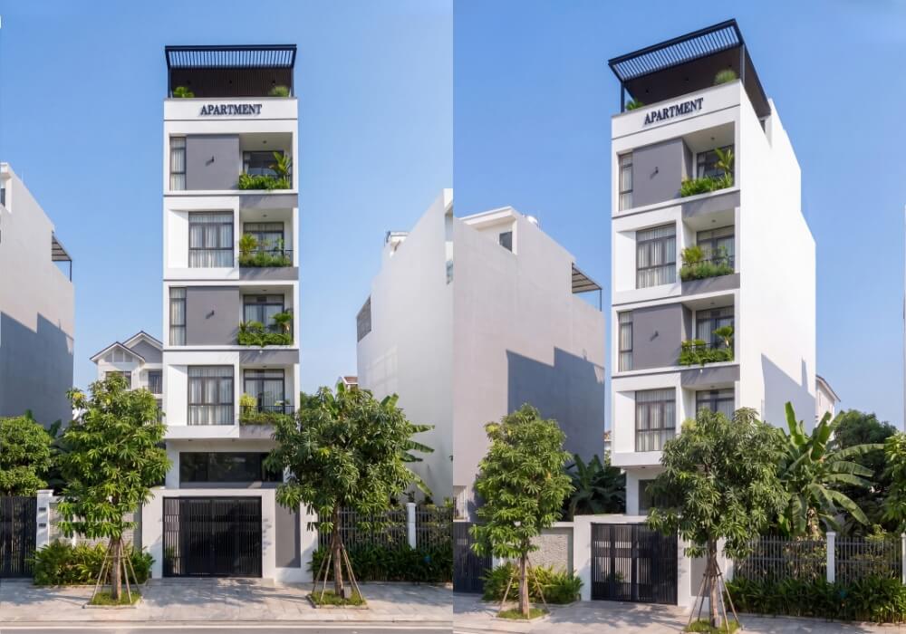 Mẫu căn hộ phố 6 tầng 5x22m vừa đẹp vừa sang tone trắng xám