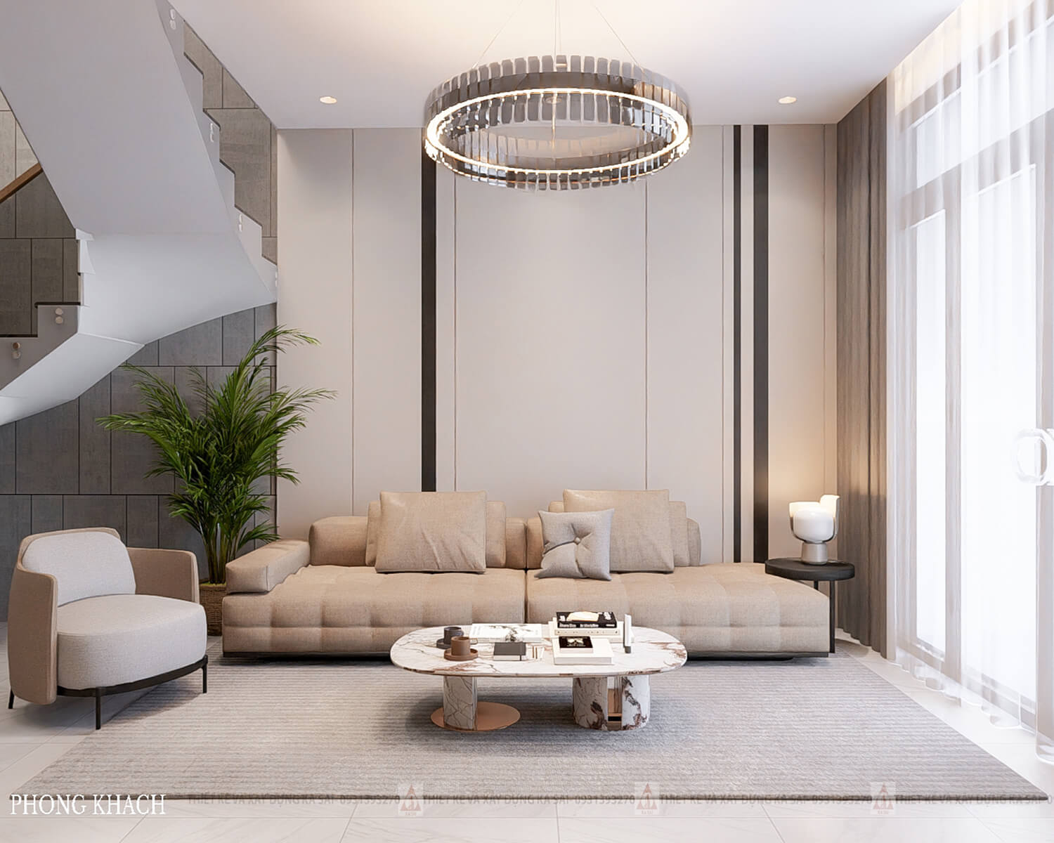 Phòng khách hà 2 tầng tân cổ điển 5x20m