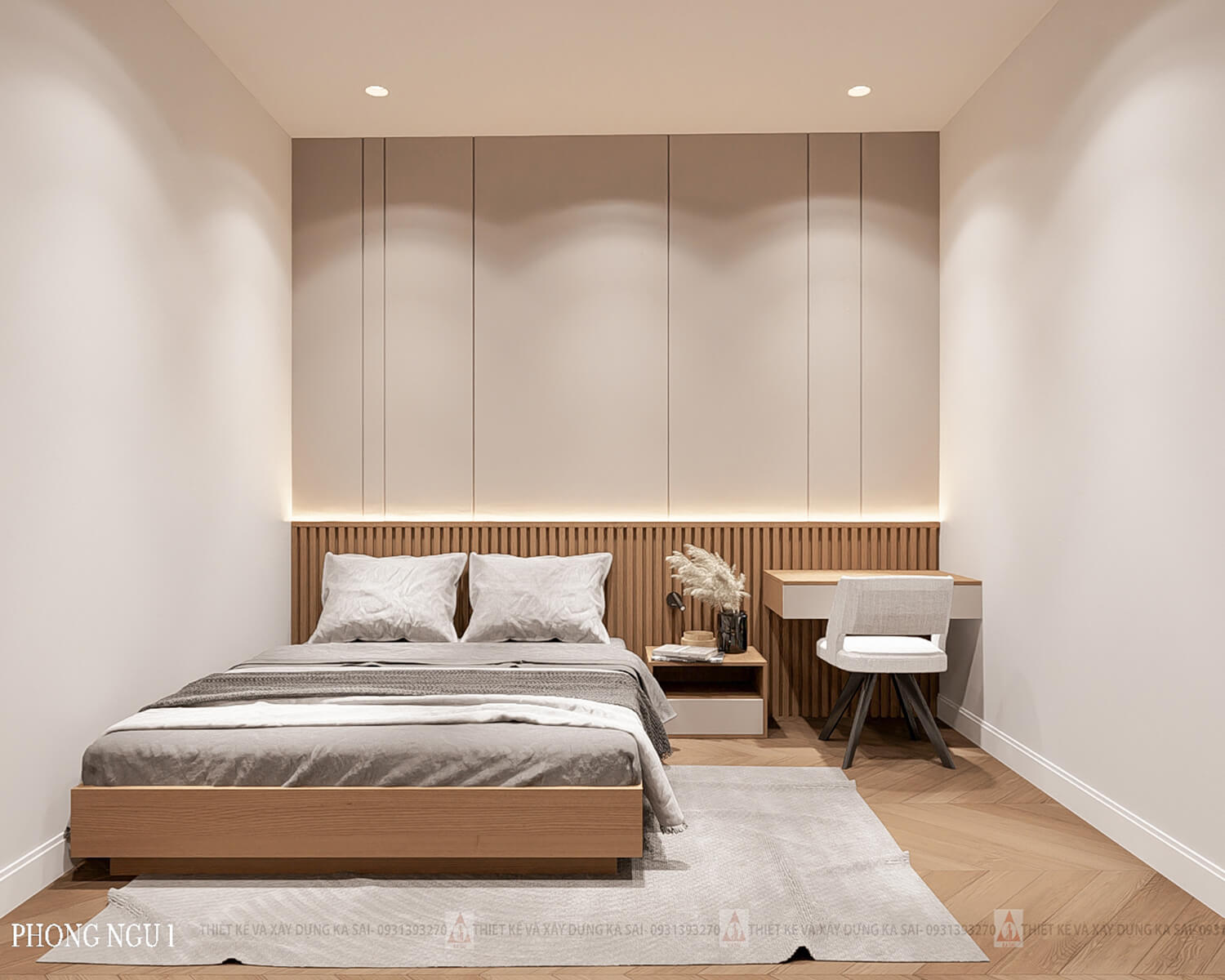 Phòng ngủ nhà 2 tầng tân cổ điển 5x20m