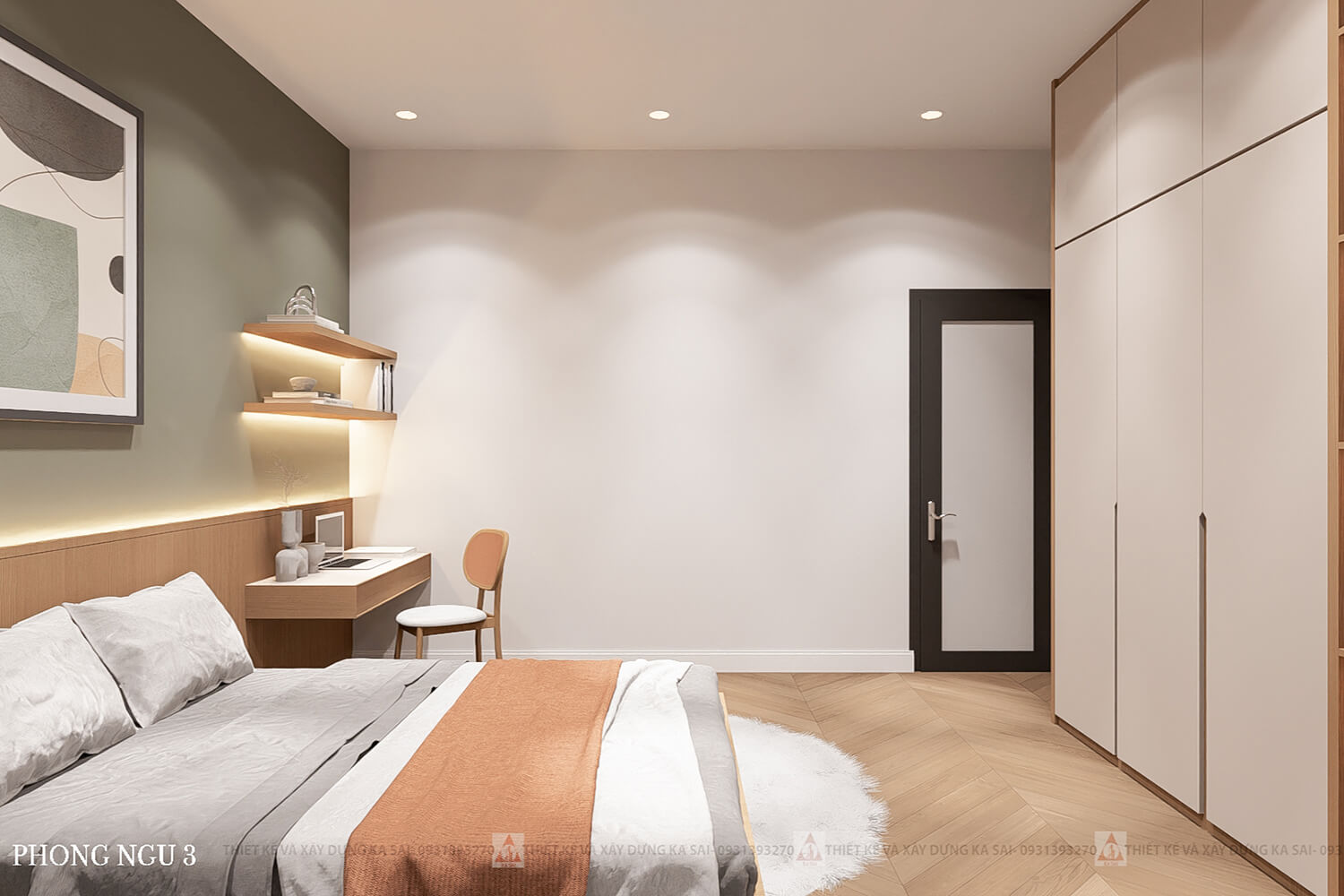 Phòng ngủ nhà 2 tầng tân cổ điển 5x20m