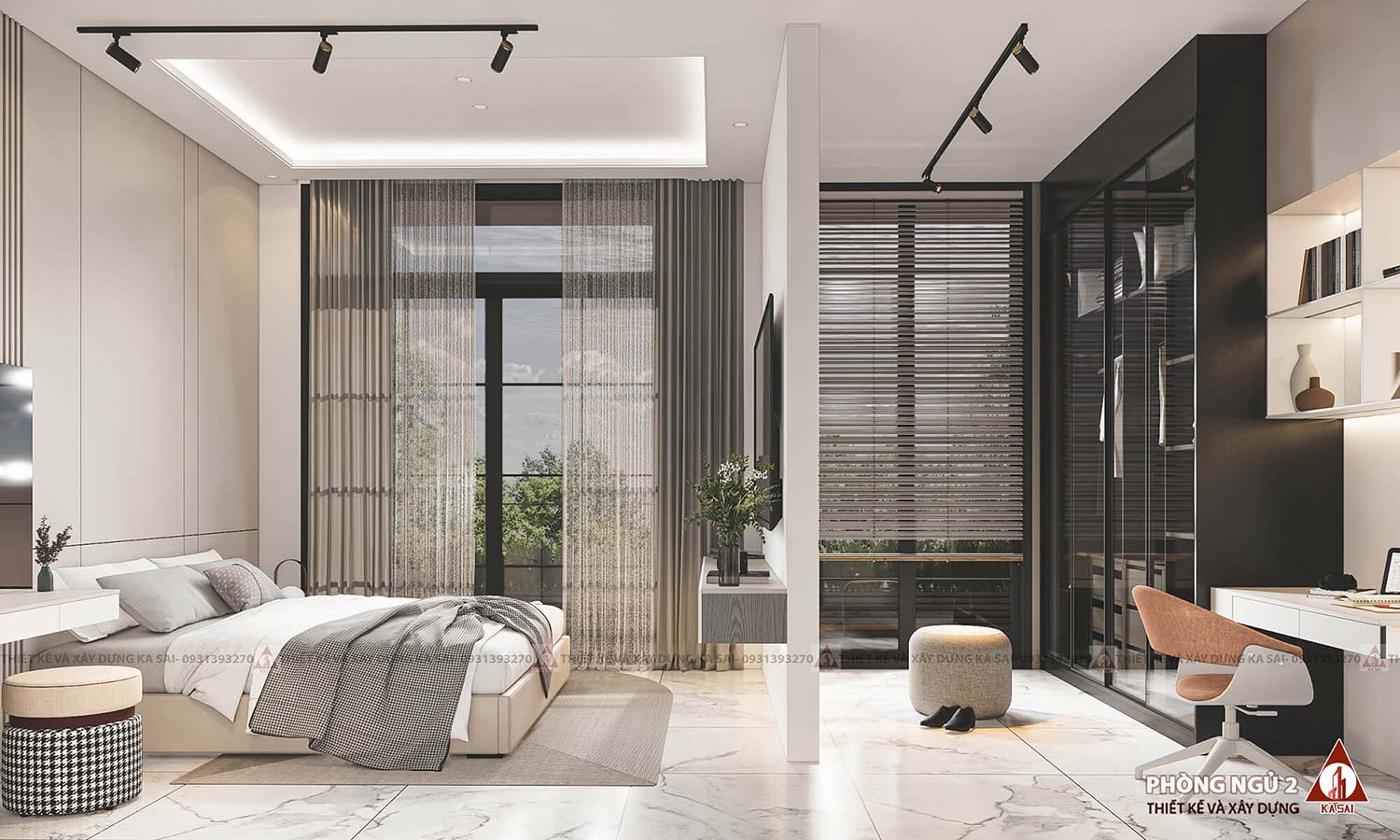 Phòng ngủ nhà tân cổ điển 6m mặt tiền