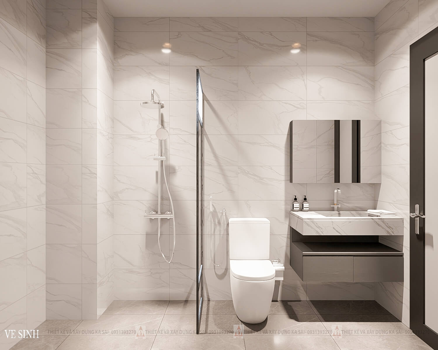 Phòng WC nhà 2 tầng tân cổ điển 5x20m